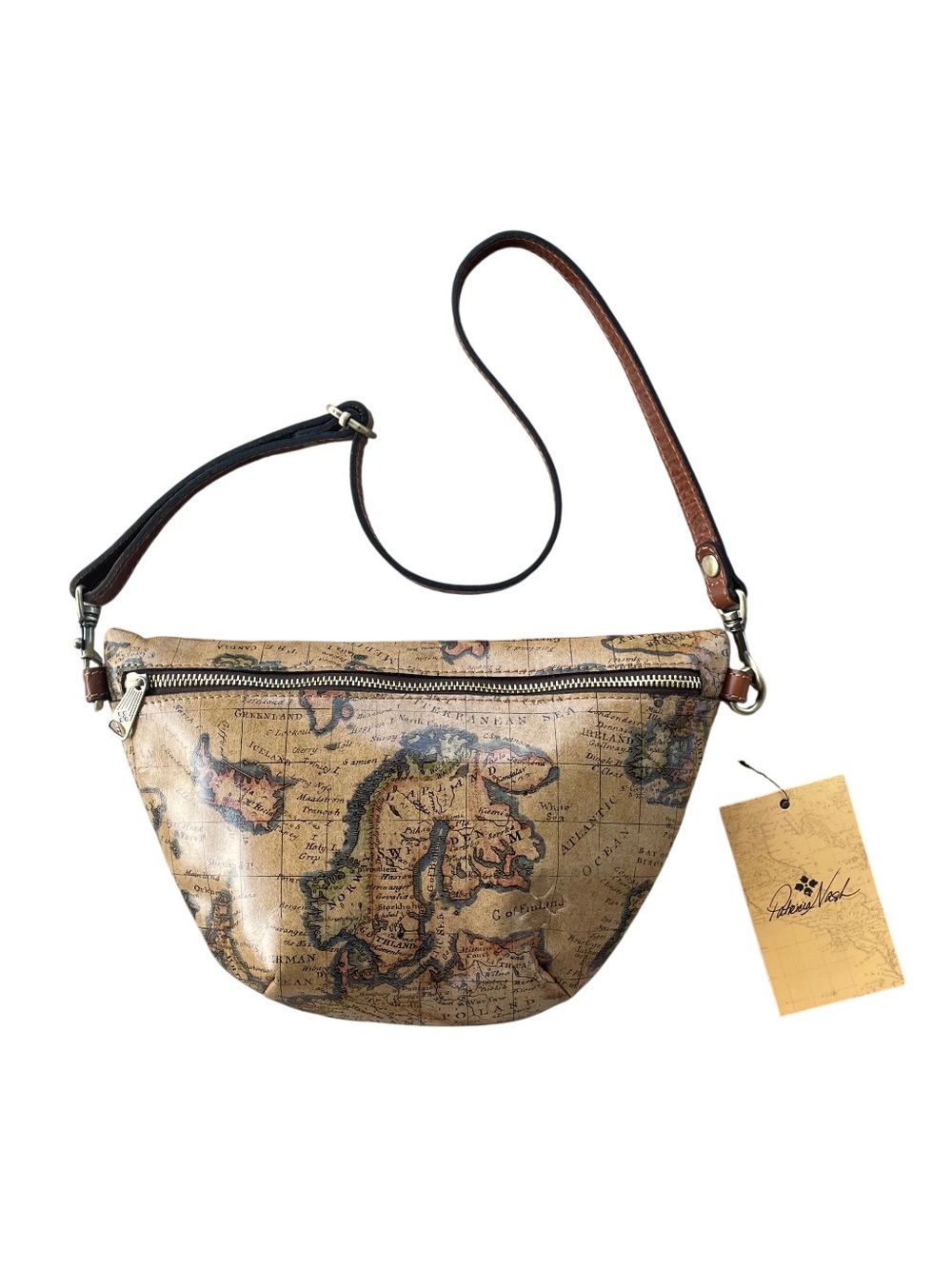 Patricia Nash Tinchi Convertible Leather Belt Bag ft. the “European Map” Print